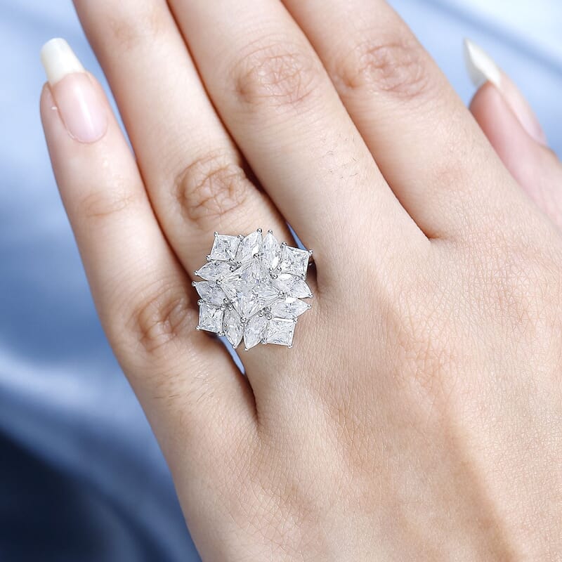 Moissanite Ring in Platinum Over Sterling Silver (Size 10.0) 5.15 ctw