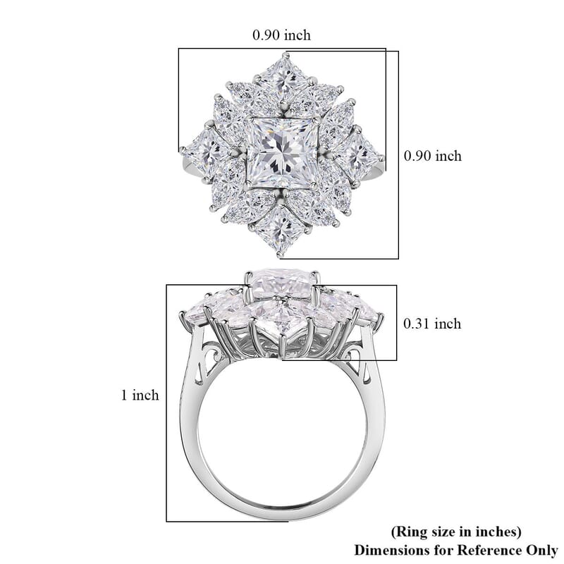 Moissanite Ring in Platinum Over Sterling Silver (Size 10.0) 5.15 ctw