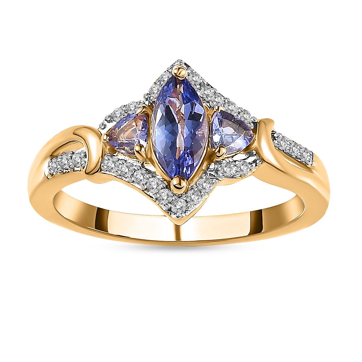 Tanzanite and White Zircon 1.00 ctw Ring in Vermeil YG Over Sterling Silver (Size 10.0)
