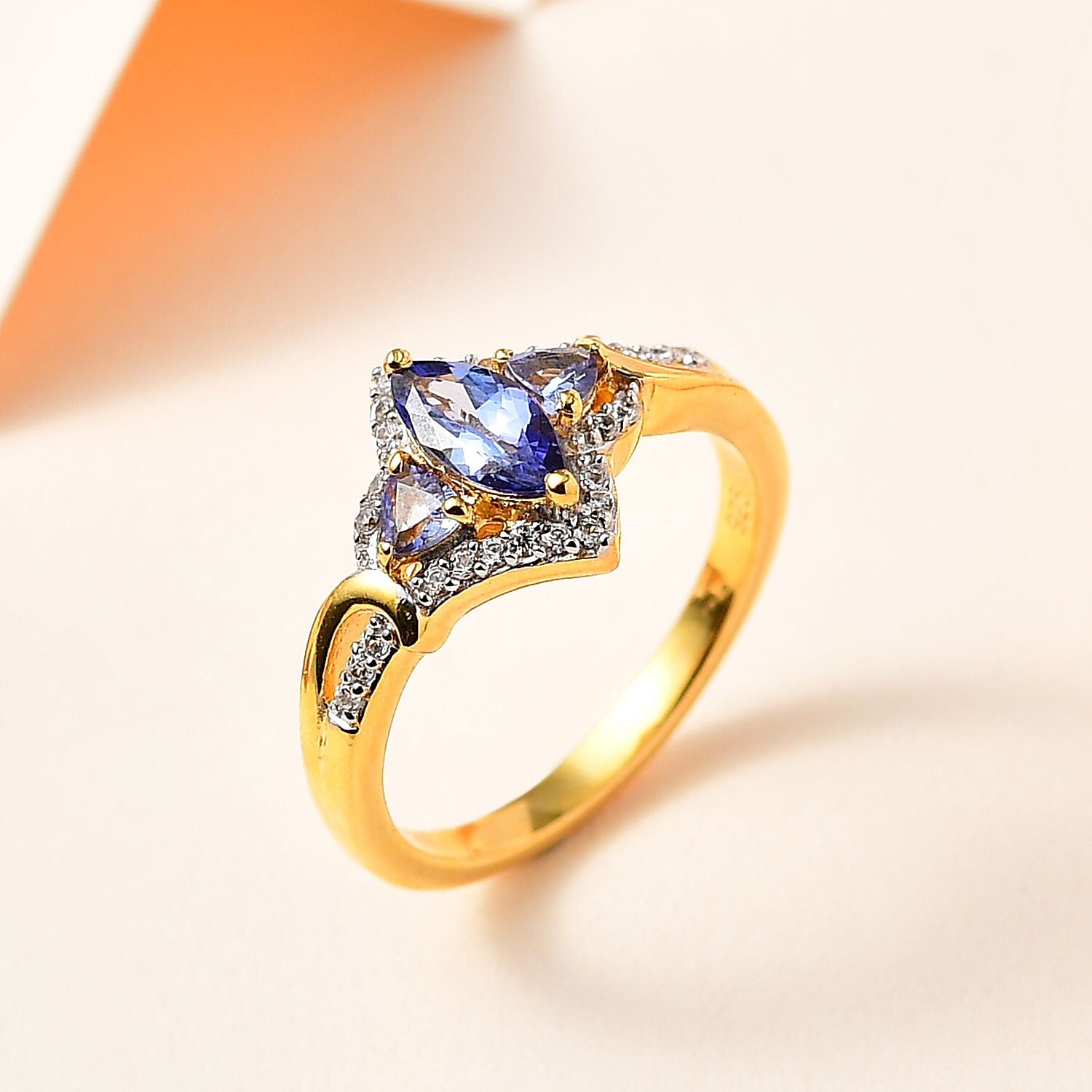 Tanzanite and White Zircon 1.00 ctw Ring in Vermeil YG Over Sterling Silver (Size 10.0)