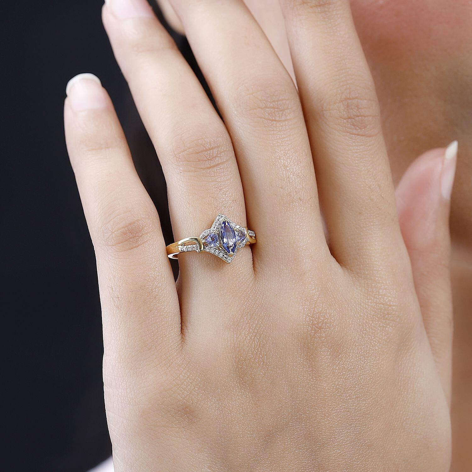 Tanzanite and White Zircon 1.00 ctw Ring in Vermeil YG Over Sterling Silver (Size 10.0)