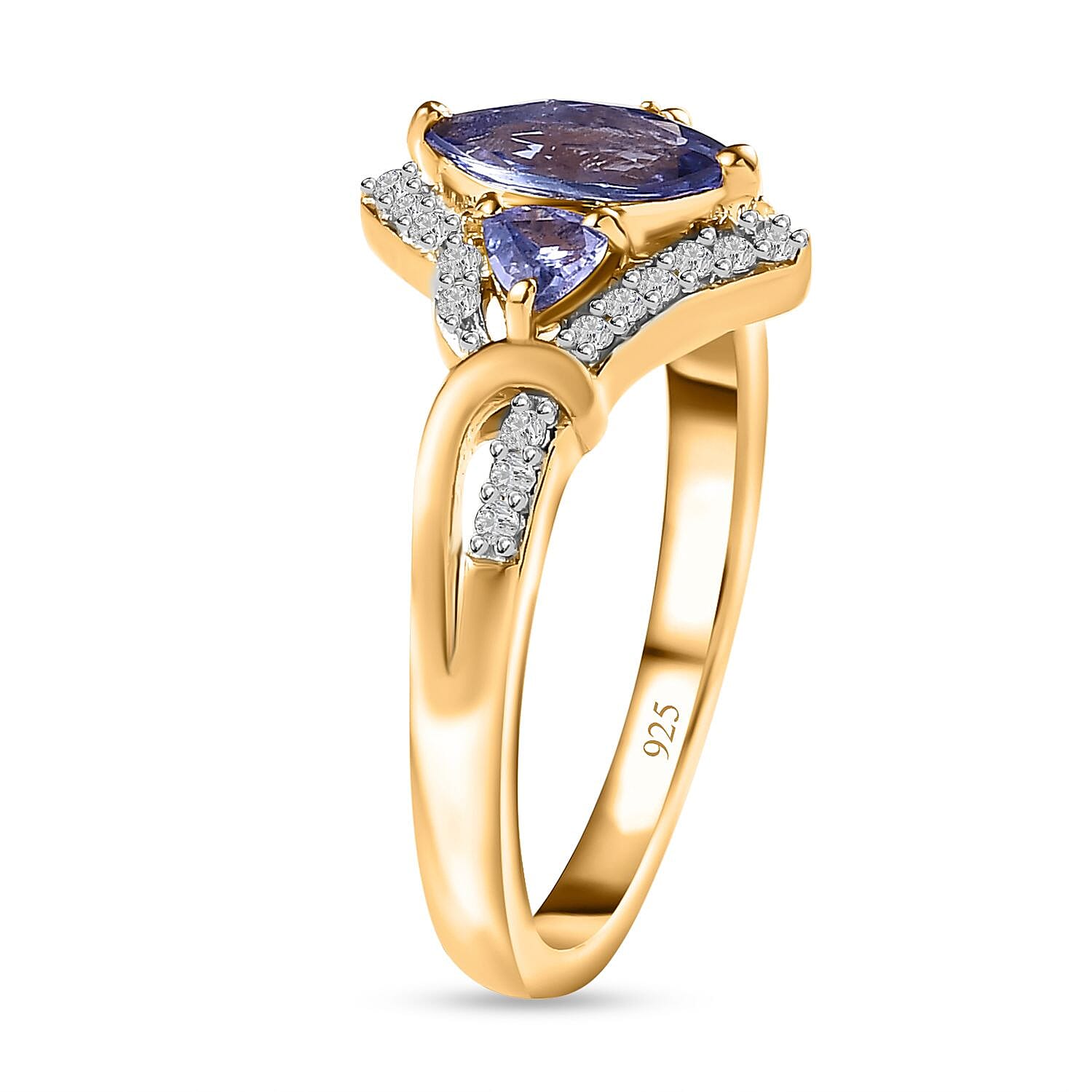 Tanzanite and White Zircon 1.00 ctw Ring in Vermeil YG Over Sterling Silver (Size 10.0)