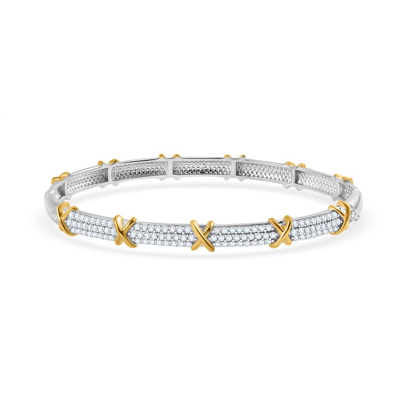 Moissanite Bangle Bracelet in Vermeil YG and Platinum Over Sterling Silver (7.50 In) 2.15 ctw