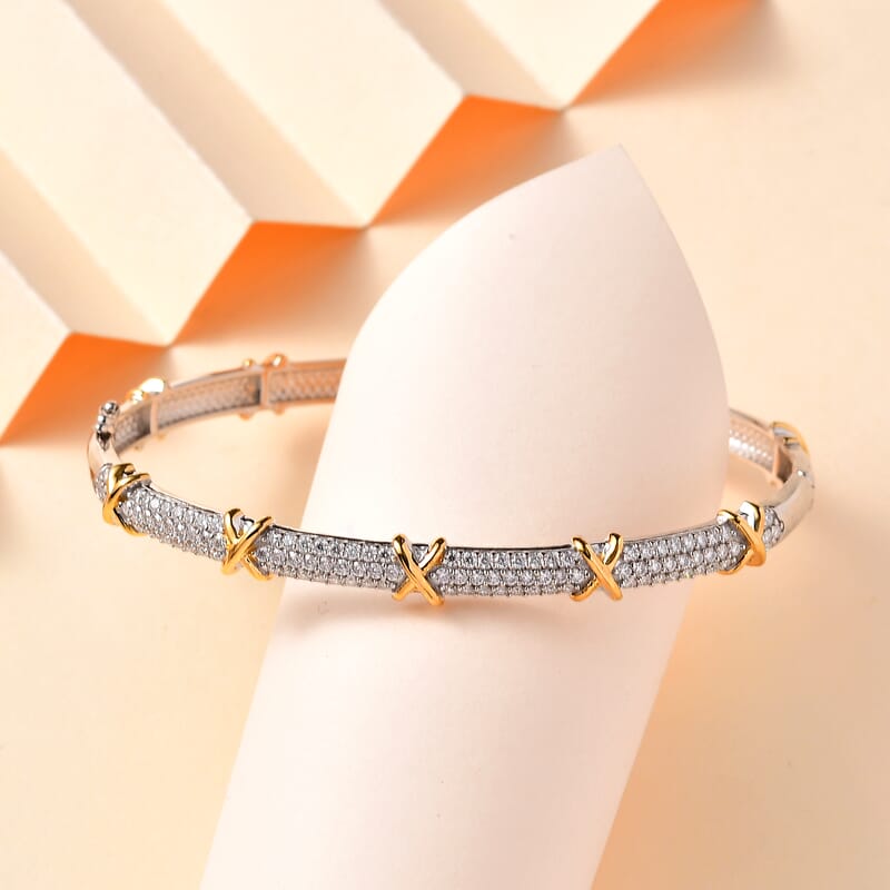 Moissanite Bangle Bracelet in Vermeil YG and Platinum Over Sterling Silver (7.50 In) 2.15 ctw
