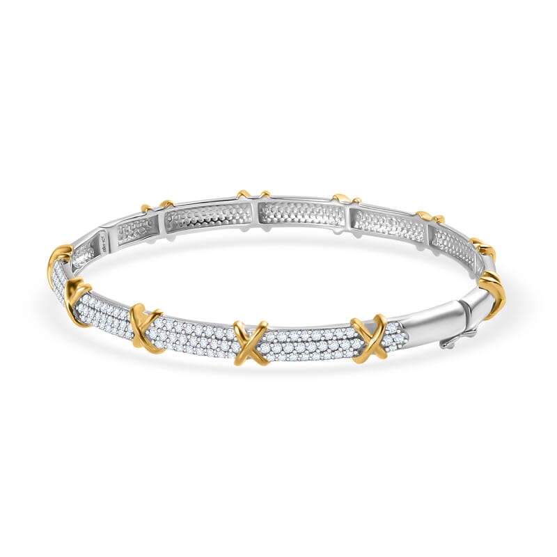 Moissanite Bangle Bracelet in Vermeil YG and Platinum Over Sterling Silver (7.50 In) 2.15 ctw