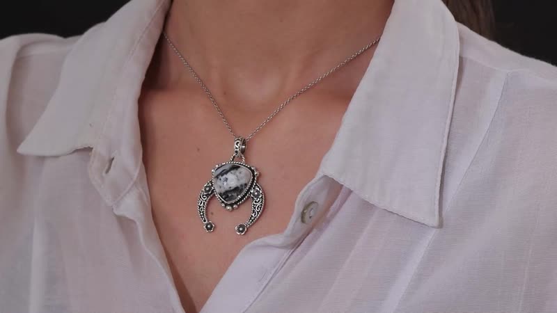 Artisan Crafted White Buffalo Squash Blossom Pendant in Sterling Silver 17.50 ctw