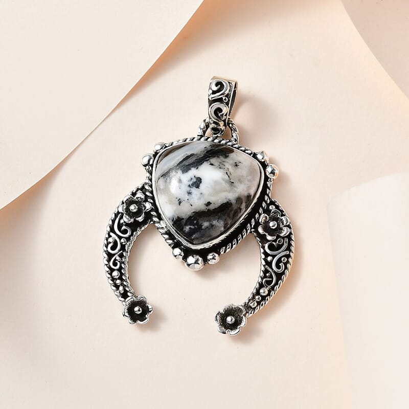 Artisan Crafted White Buffalo Squash Blossom Pendant in Sterling Silver 17.50 ctw