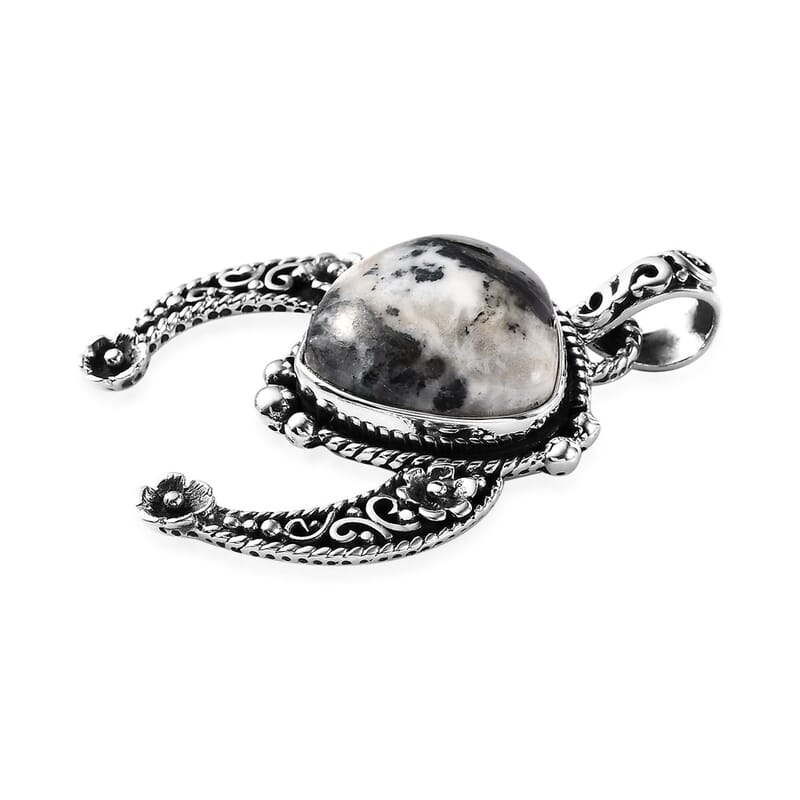 Artisan Crafted White Buffalo Squash Blossom Pendant in Sterling Silver 17.50 ctw