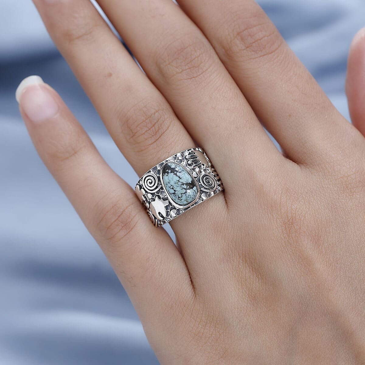 Artisan Crafted Blue Moon Turquoise Solitaire Ring in Sterling Silver (Size 6.0) 2.80 ctw image number 2