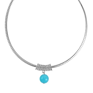 Amazonite and Austrian Crystal Necklace 18-20 Inches in Silvertone 12.90 ctw