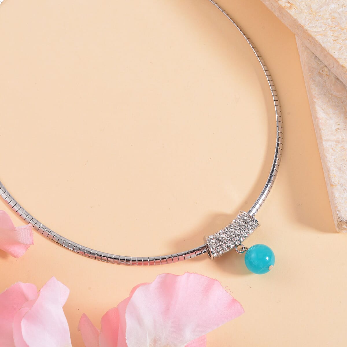 Amazonite and Austrian Crystal Necklace 18-20 Inches in Silvertone 12.90 ctw image number 1