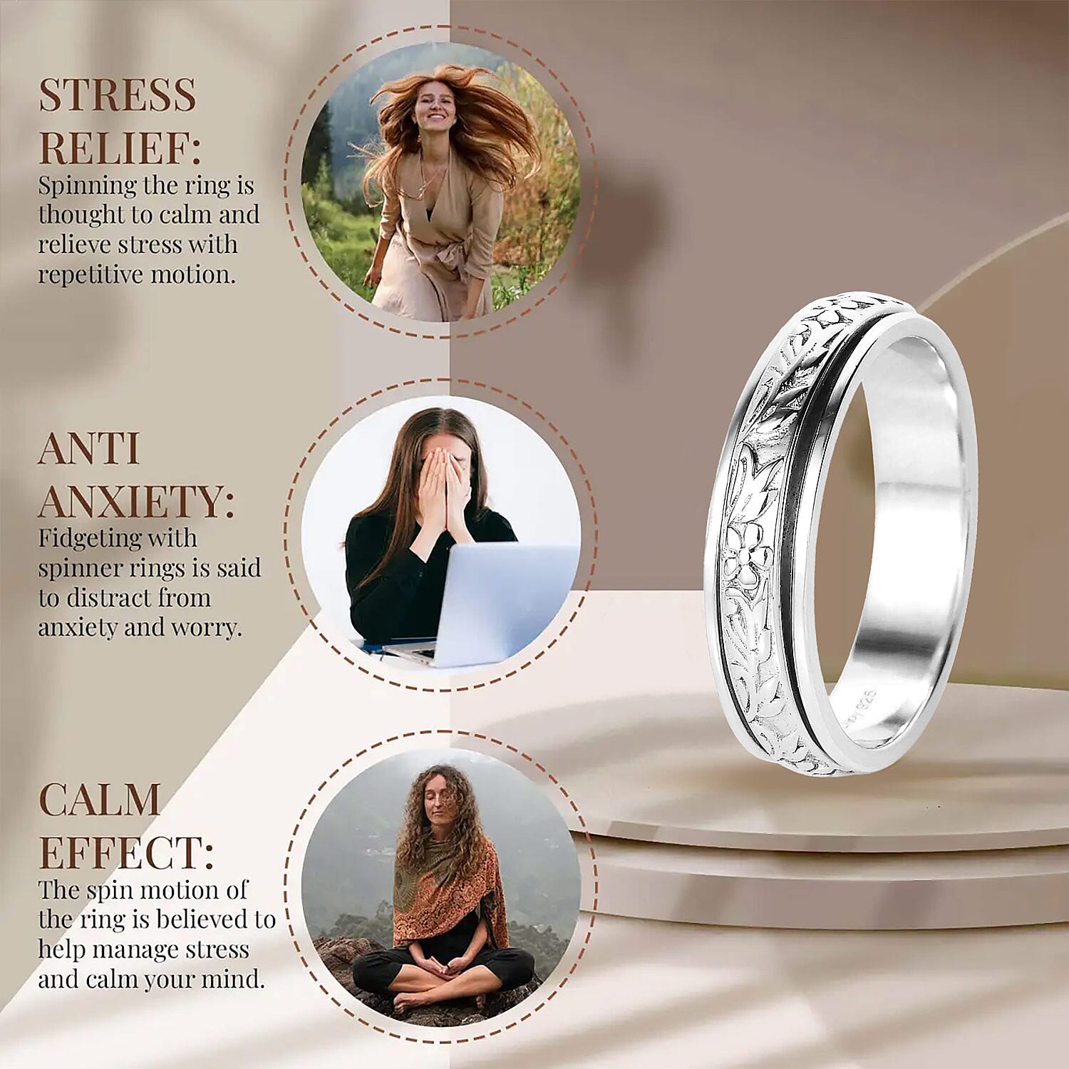 Sterling Silver Spinner Ring (Size 11.0) 4.60 Grams