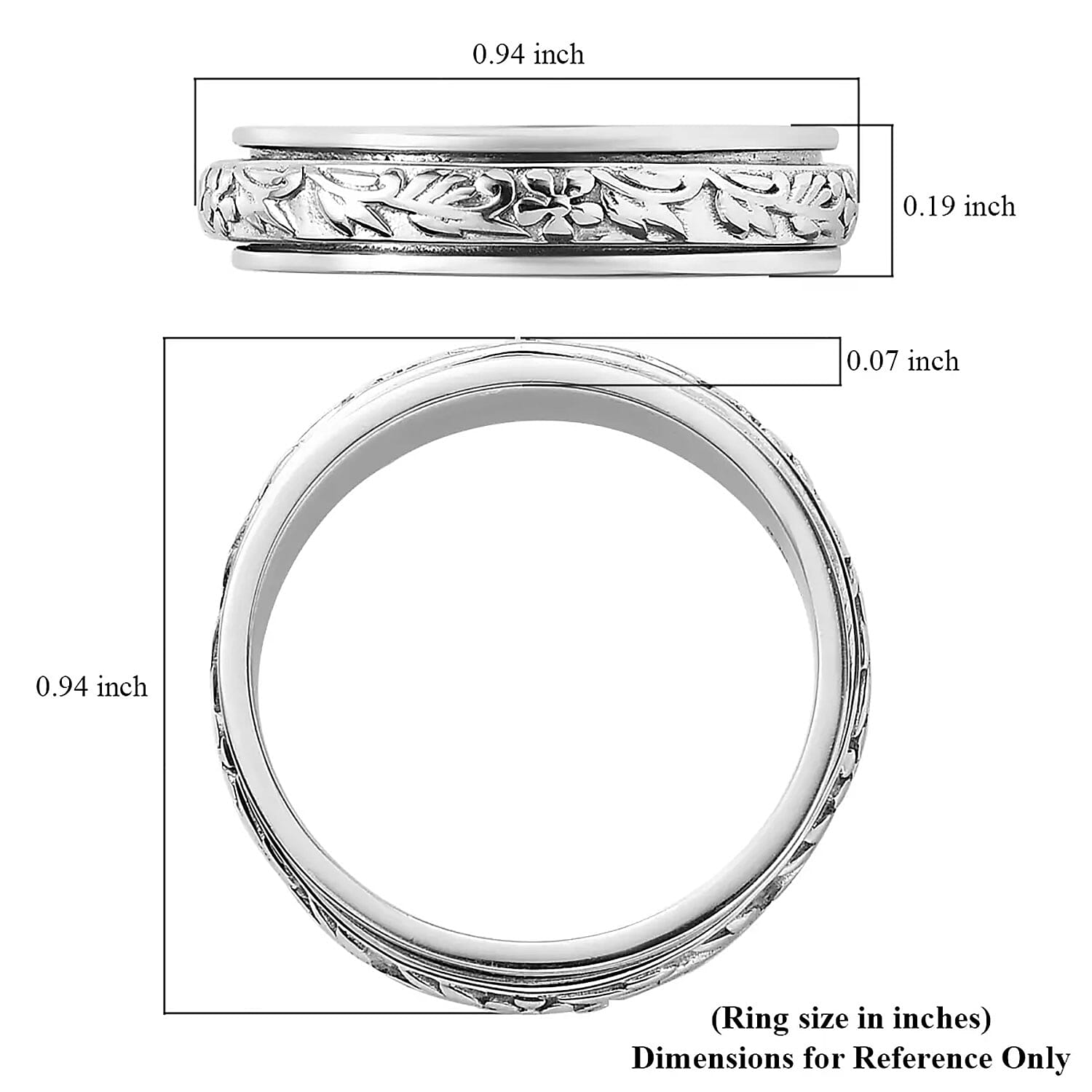Sterling Silver Spinner Ring (Size 11.0) 4.60 Grams