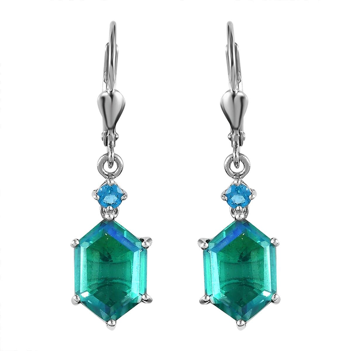 Peacock Quartz (Triplet) and Malgache Neon Apatite Lever Back Earrings in Platinum Over Sterling Silver 9.50 ctw image number 0