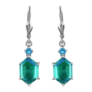 Peacock Quartz (Triplet) and Malgache Neon Apatite Lever Back Earrings in Platinum Over Sterling Silver 9.50 ctw