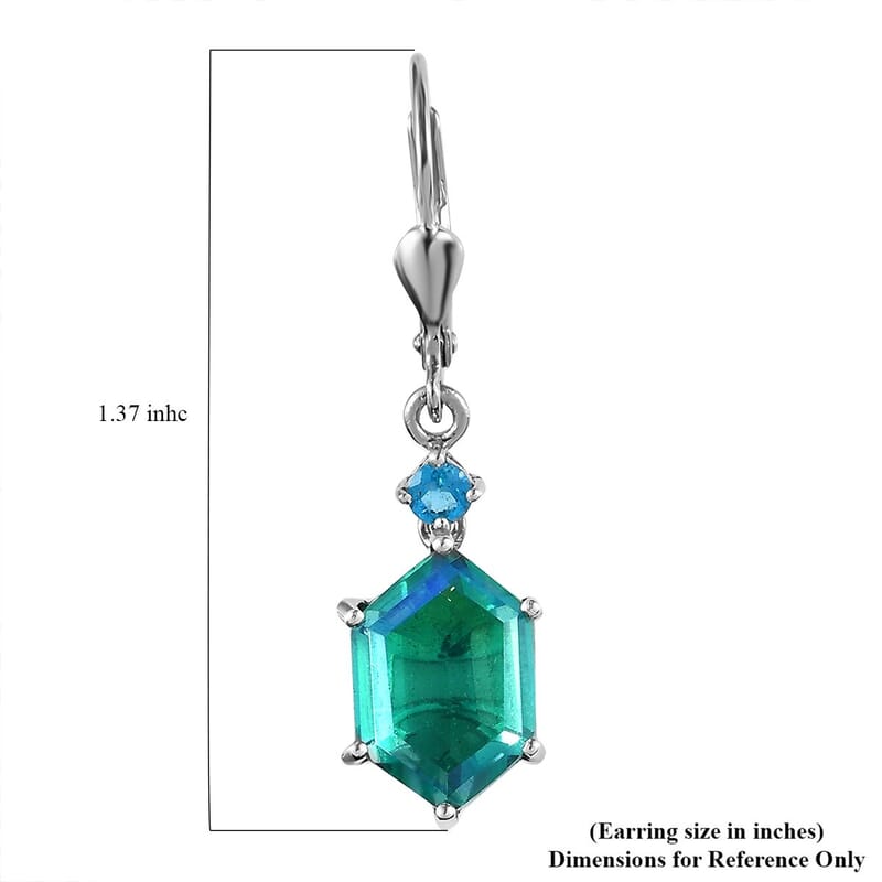 Peacock Quartz (Triplet) and Malgache Neon Apatite Lever Back Earrings in Platinum Over Sterling Silver 9.50 ctw