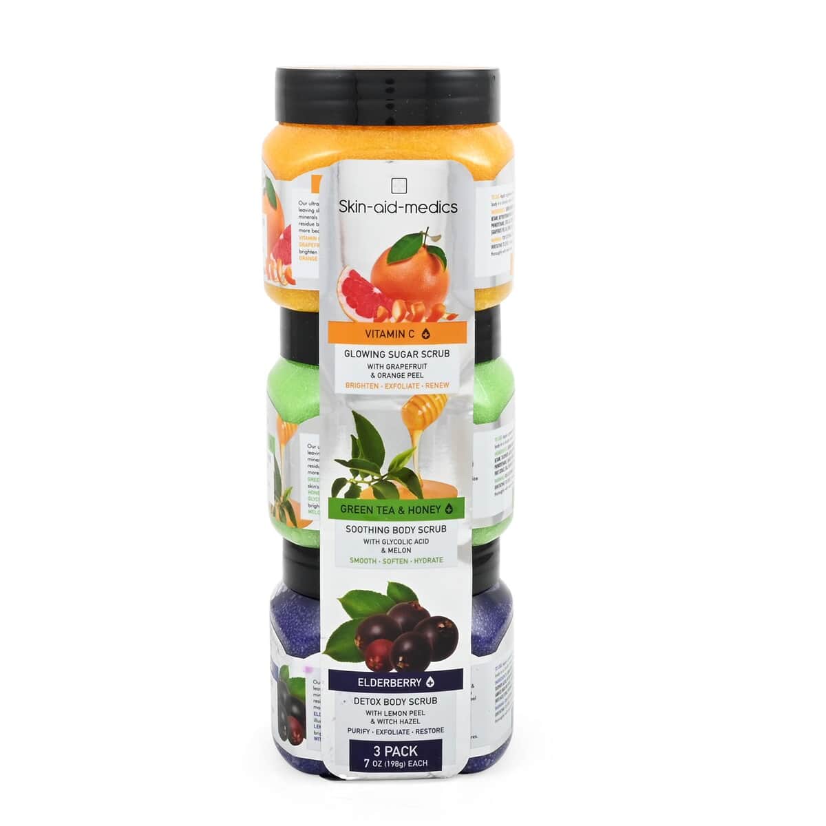 Spascriptions Spathecary 3-Pack Exfoliating Body Scrub Set - Elderberry, Green Tea + Honey & Vitamin C, Best Body Scrub Set of 3, Body Exfoliator image number 0