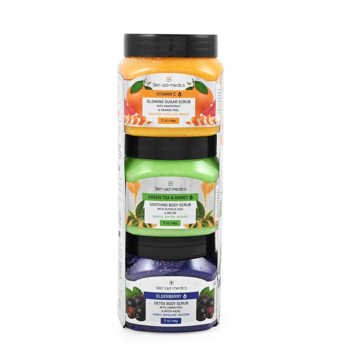 Spascriptions Spathecary 3-Pack Exfoliating Body Scrub Set - Elderberry, Green Tea + Honey & Vitamin C, Best Body Scrub Set of 3, Body Exfoliator image number 1
