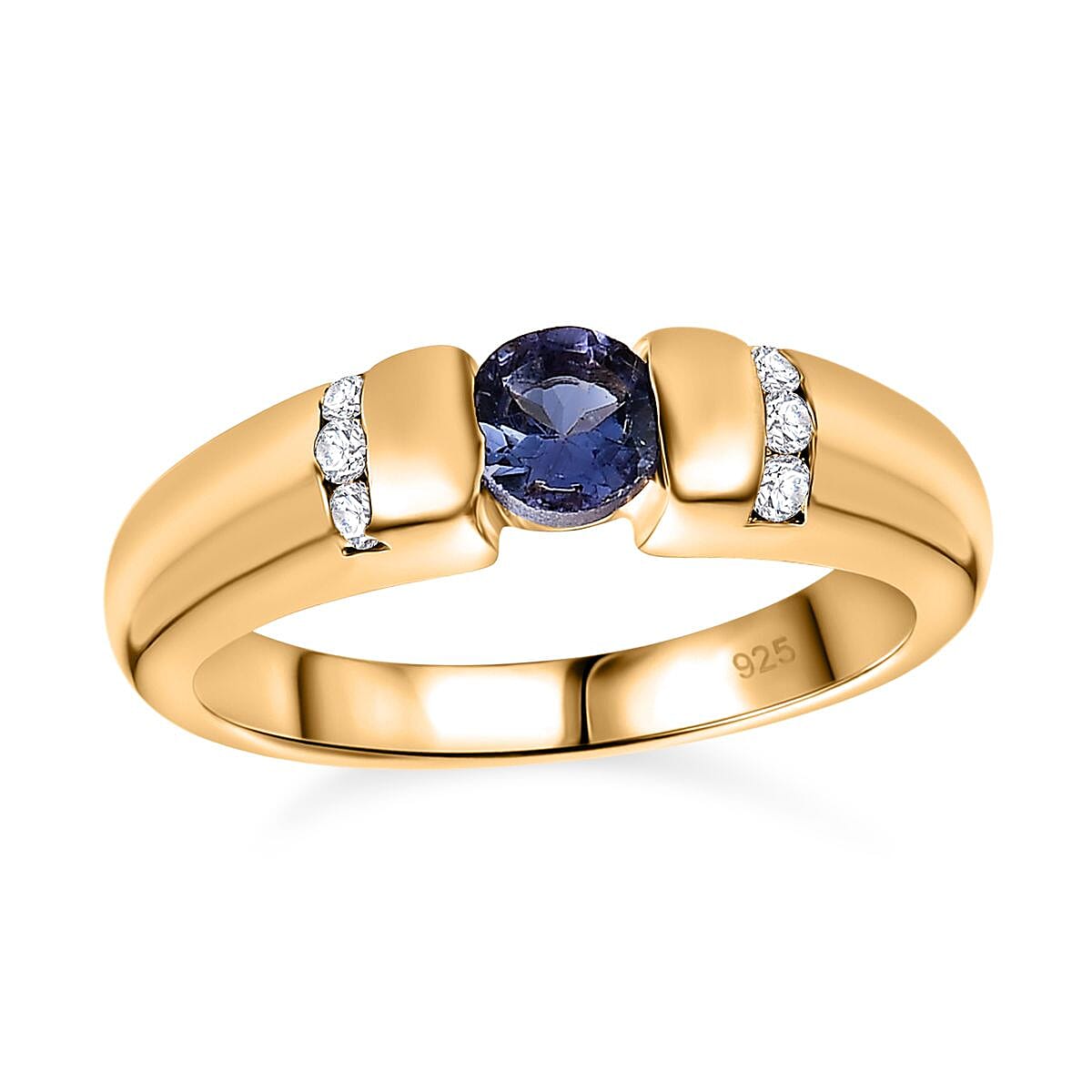 Tanzanite and White Zircon 0.55 ctw Ring in Vermeil YG Over Sterling Silver (Size 8.0)