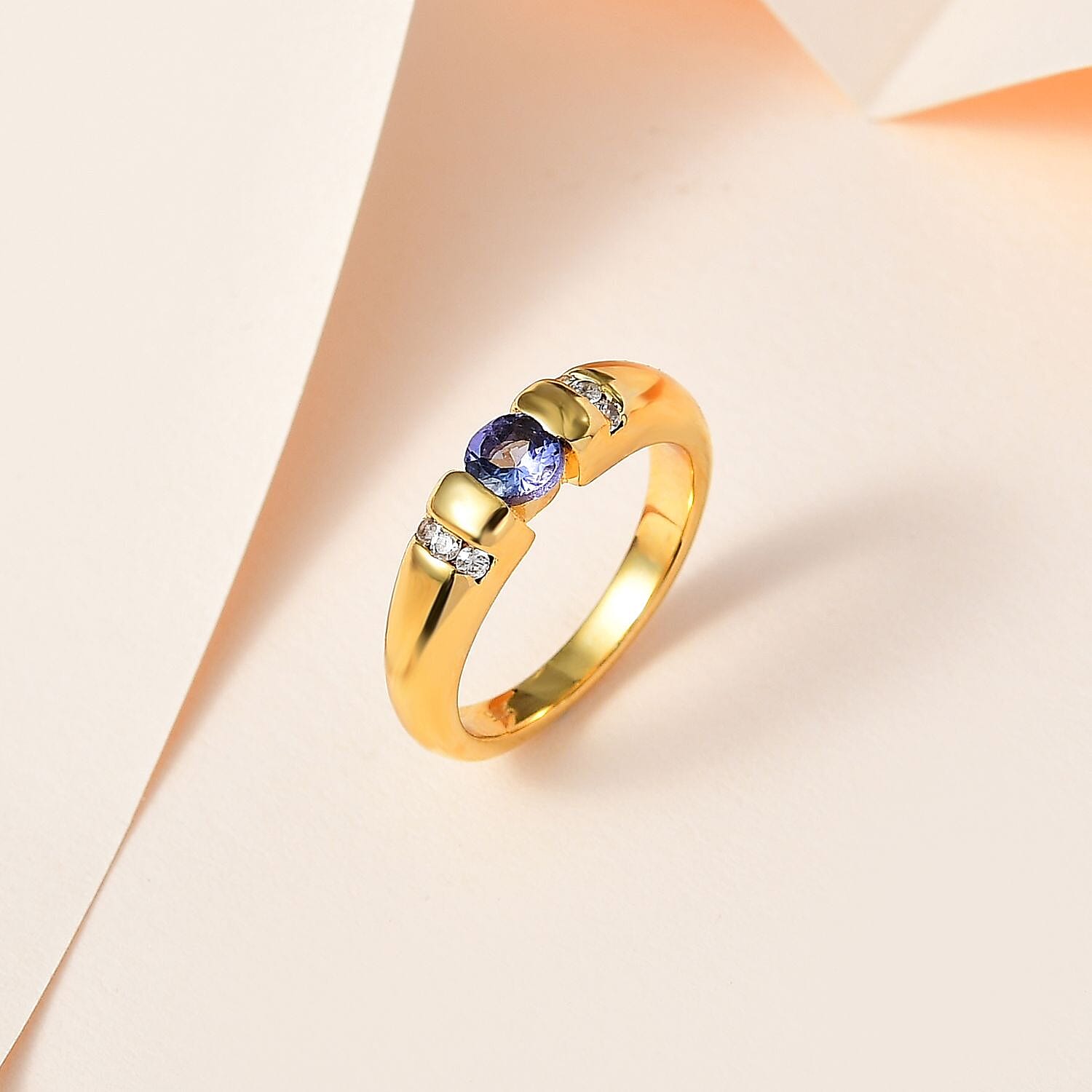 Tanzanite and White Zircon 0.55 ctw Ring in Vermeil YG Over Sterling Silver (Size 8.0)