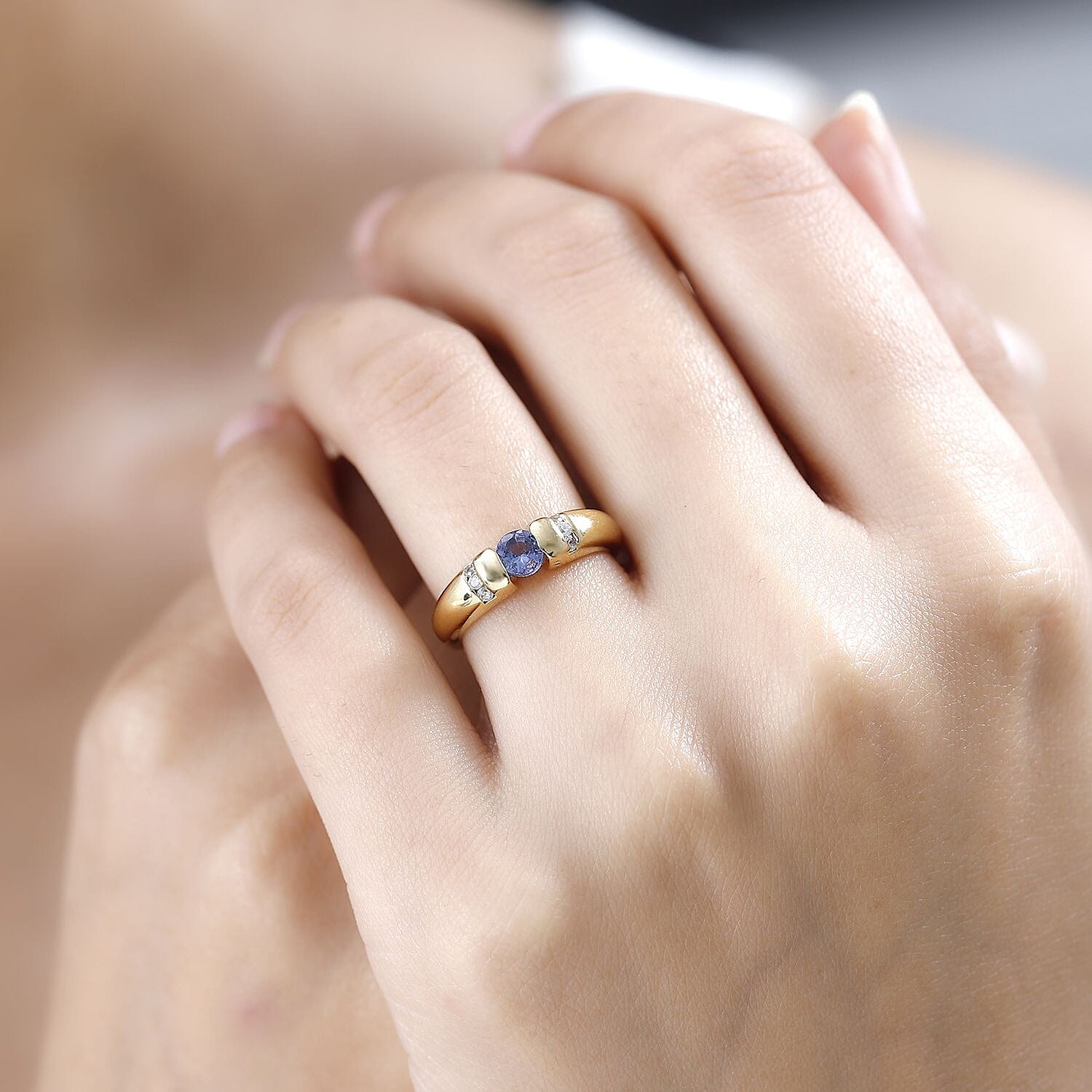 Tanzanite and White Zircon 0.55 ctw Ring in Vermeil YG Over Sterling Silver (Size 8.0)