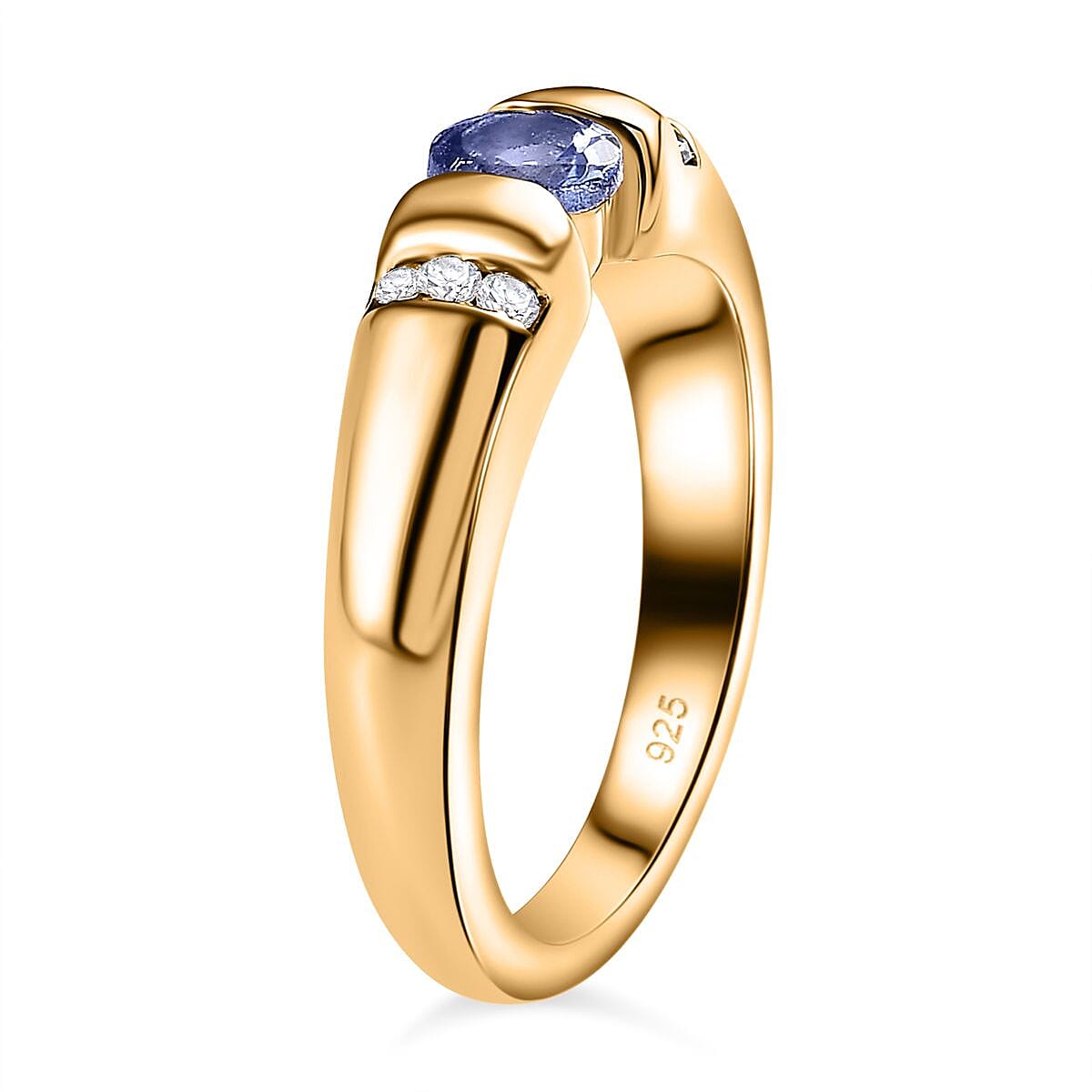 Tanzanite and White Zircon 0.55 ctw Ring in Vermeil YG Over Sterling Silver (Size 8.0)