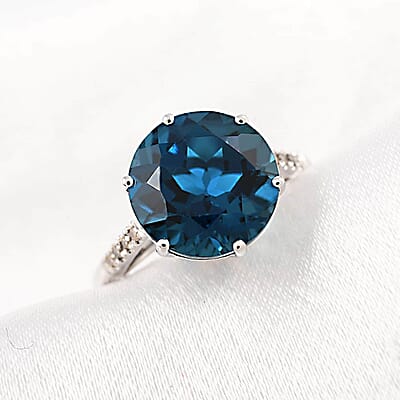 Certified and Appraised Luxoro 10K White Gold AAA London Blue Topaz and I2 Diamond Ring (Size 10.0) 6.35 ctw