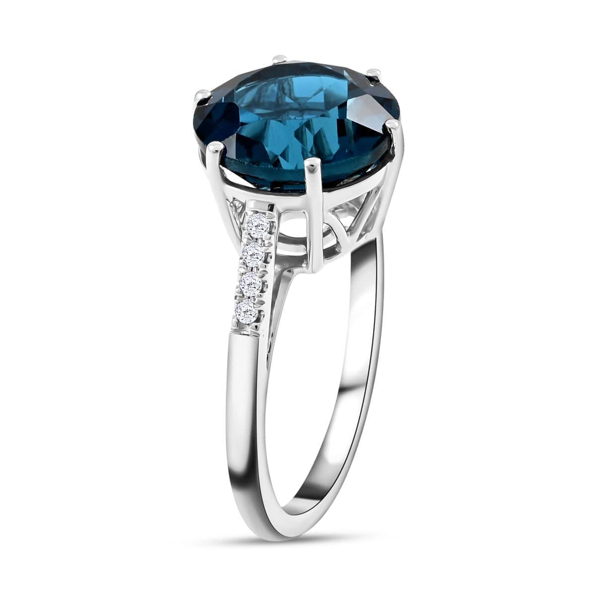 Certified and Appraised Luxoro 10K White Gold AAA London Blue Topaz and I2 Diamond Ring (Size 10.0) 6.35 ctw image number 3