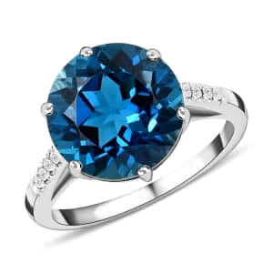 Certified and Appraised Luxoro 10K White Gold AAA London Blue Topaz and I2 Diamond Ring (Size 6.0) 6.35 ctw