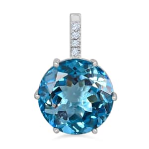 Certified and Appraised Luxoro 10K White Gold AAA London Blue Topaz and I2 Diamond Pendant 8.35 ctw