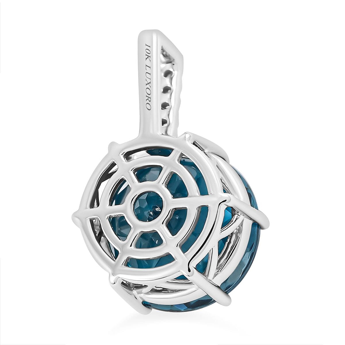 Certified and Appraised Luxoro 10K White Gold AAA London Blue Topaz and I2 Diamond Pendant 8.35 ctw image number 4