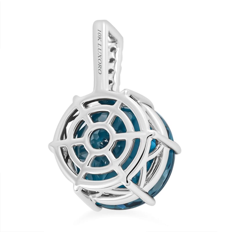 Certified and Appraised Luxoro 10K White Gold AAA London Blue Topaz and I2 Diamond Pendant 8.35 ctw