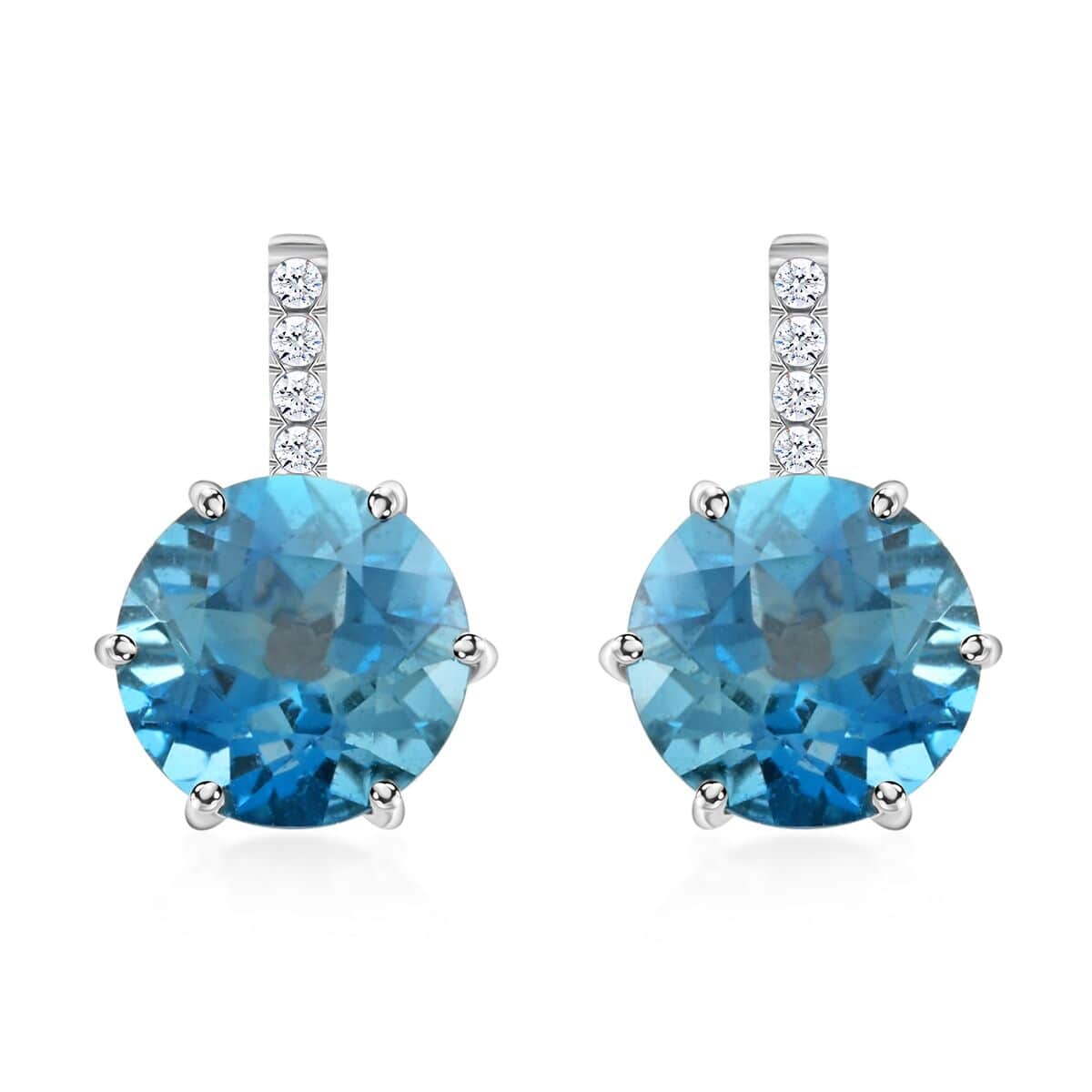 Certified and Appraised Luxoro 10K White Gold AAA London Blue Topaz and I2 Diamond Earrings 4.65 ctw image number 0