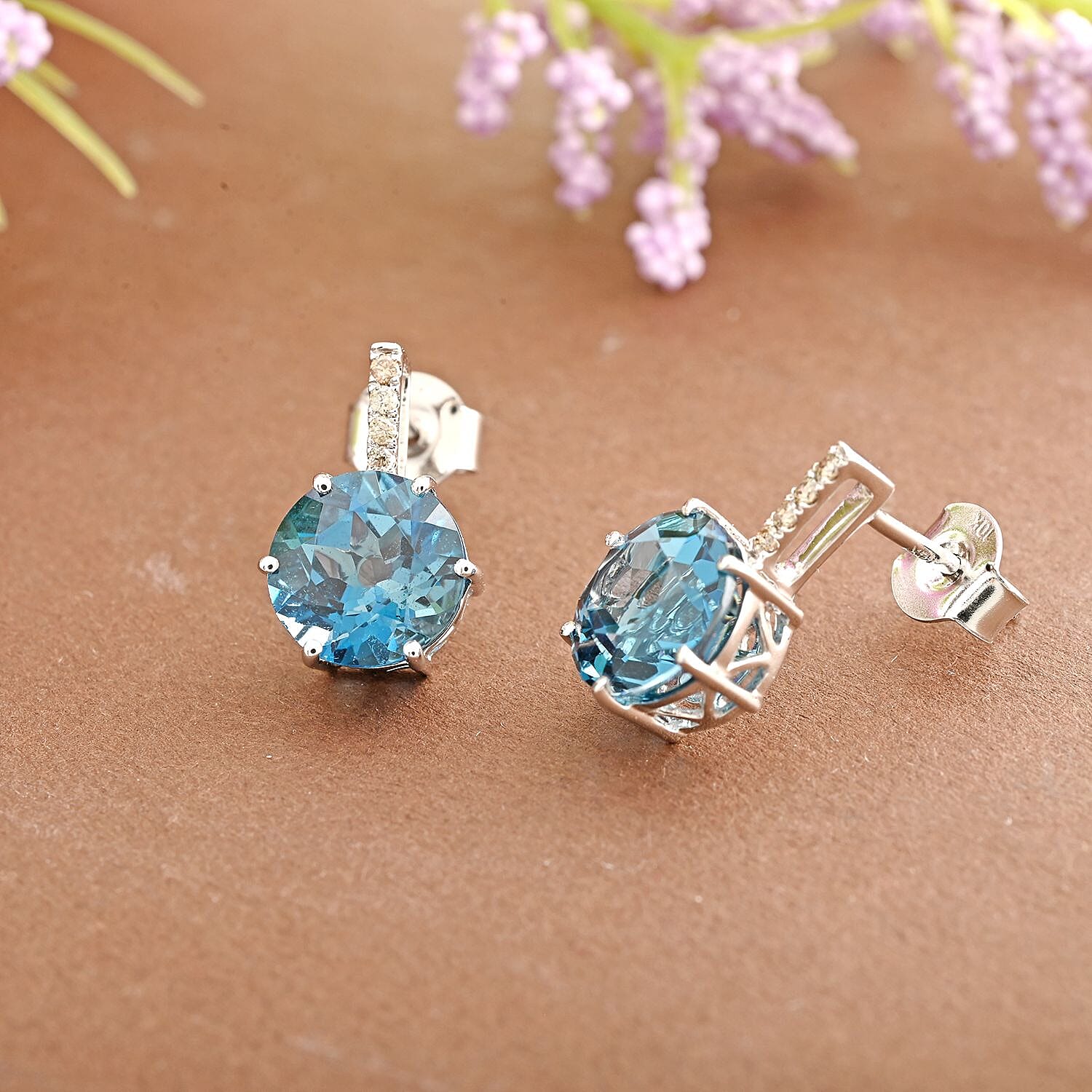 Certified and Appraised Luxoro 10K White Gold AAA London Blue Topaz and I2 Diamond Earrings 4.65 ctw