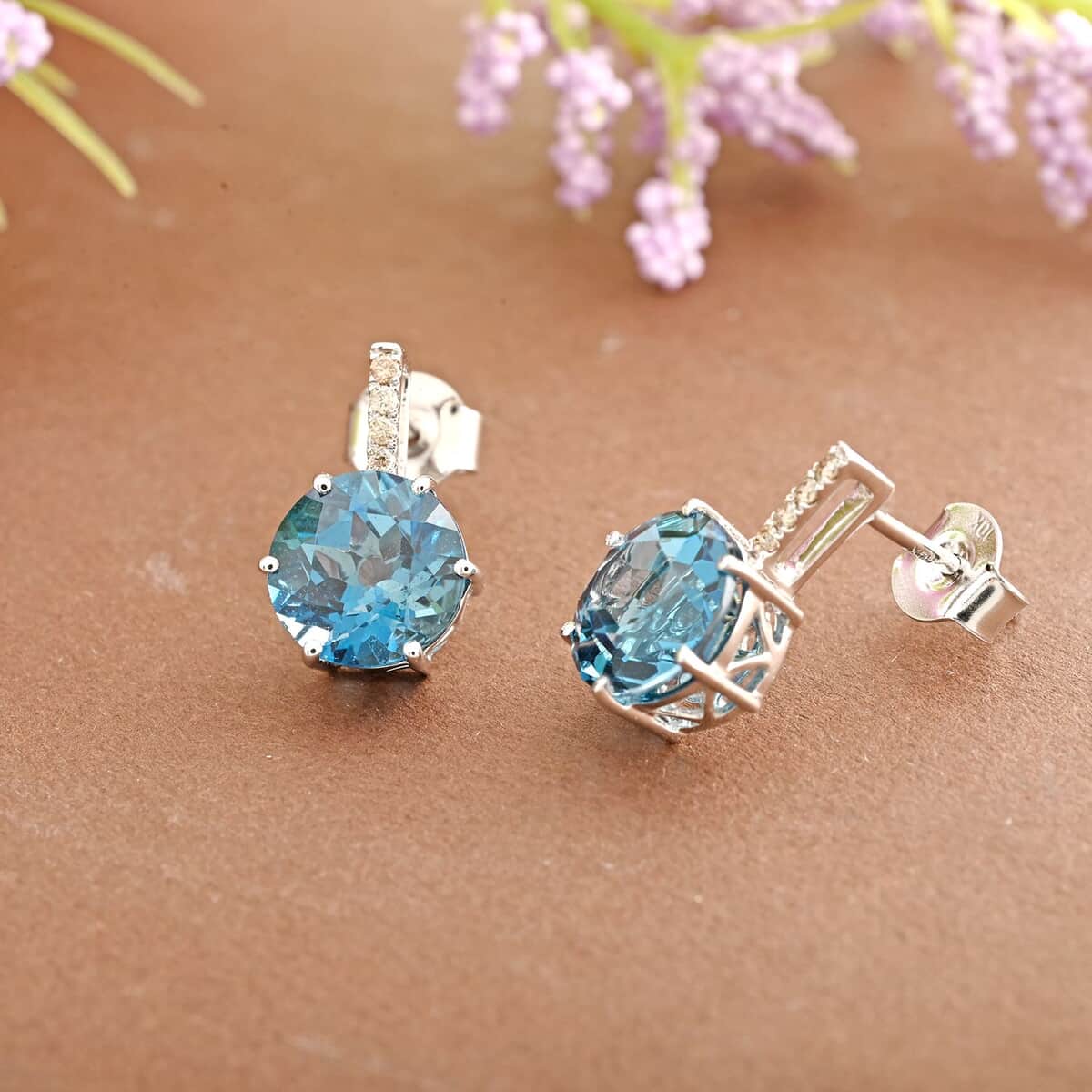 Certified and Appraised Luxoro 10K White Gold AAA London Blue Topaz and I2 Diamond Earrings 4.65 ctw image number 1