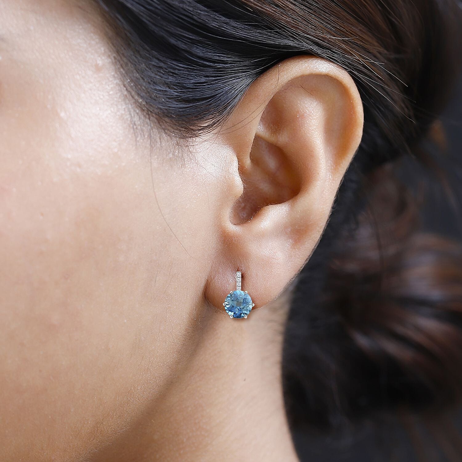 Certified and Appraised Luxoro 10K White Gold AAA London Blue Topaz and I2 Diamond Earrings 4.65 ctw