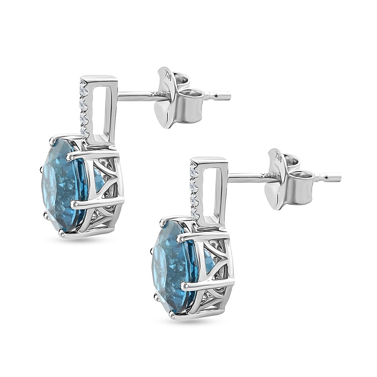 Certified and Appraised Luxoro 10K White Gold AAA London Blue Topaz and I2 Diamond Earrings 4.65 ctw