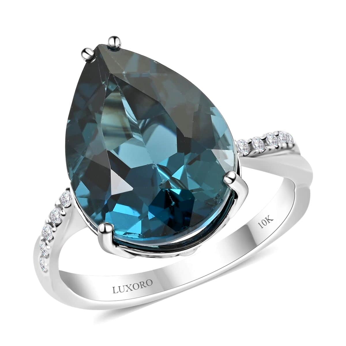 Certified and Appraised Luxoro 10K White Gold AAA London Blue Topaz and I2 Diamond Ring (Size 6.0) 10.85 ctw image number 0