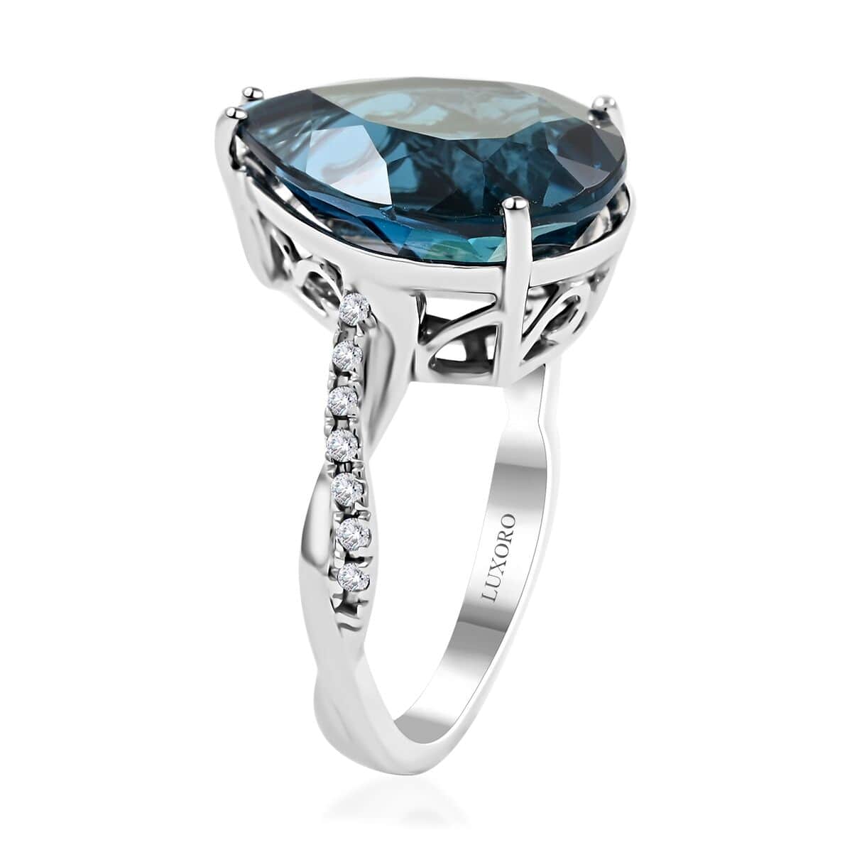 Certified and Appraised Luxoro 10K White Gold AAA London Blue Topaz and I2 Diamond Ring (Size 6.0) 10.85 ctw image number 3