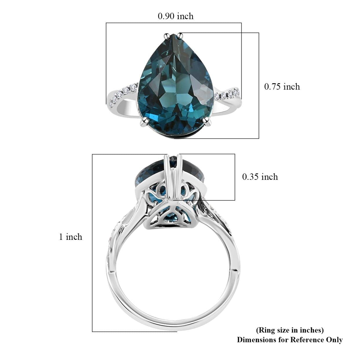 Certified and Appraised Luxoro 10K White Gold AAA London Blue Topaz and I2 Diamond Ring (Size 6.0) 10.85 ctw image number 5