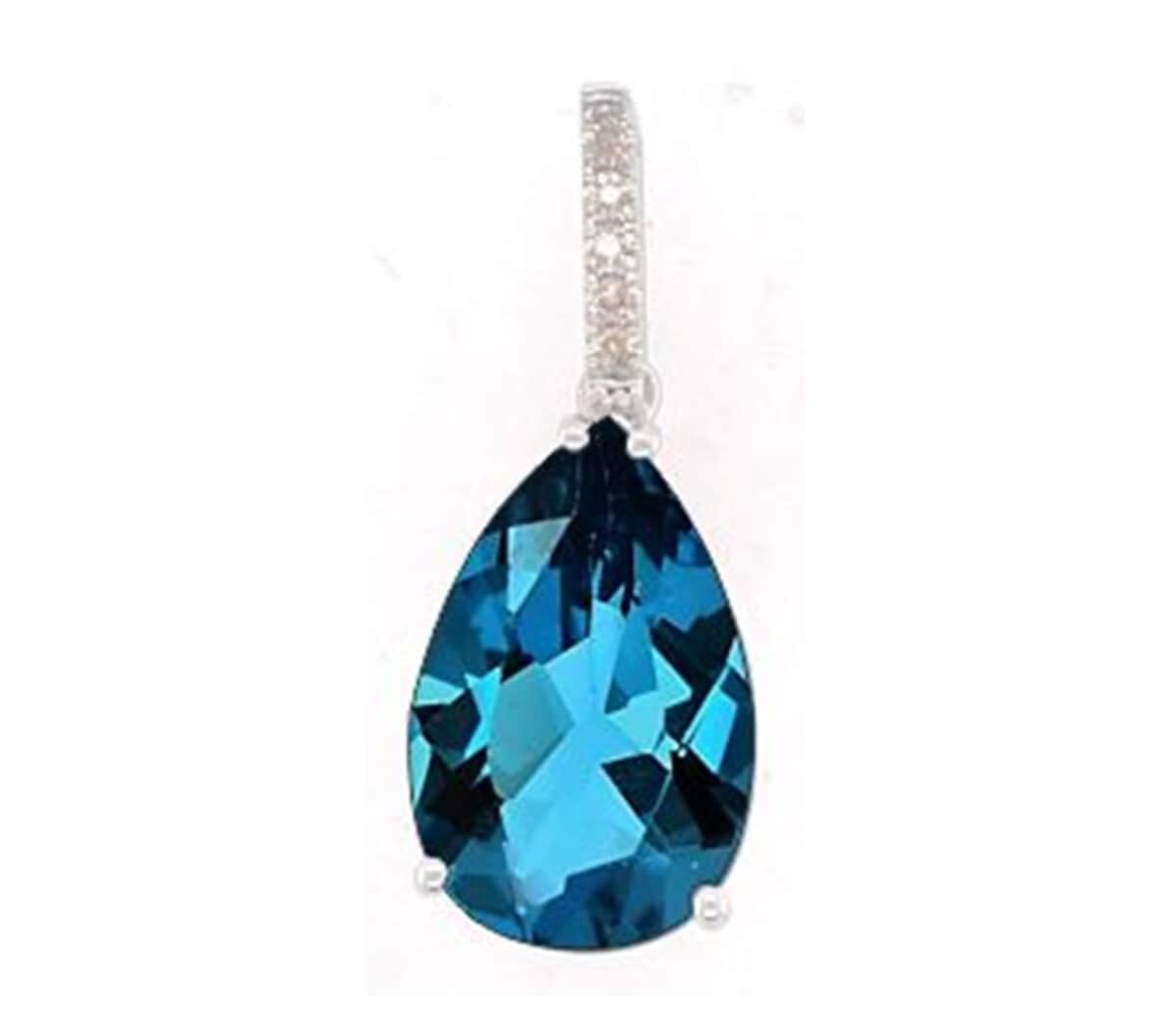 Certified and Appraised Luxoro 10K White Gold AAA London Blue Topaz and I2 Diamond Pendant 7.25 ctw image number 0