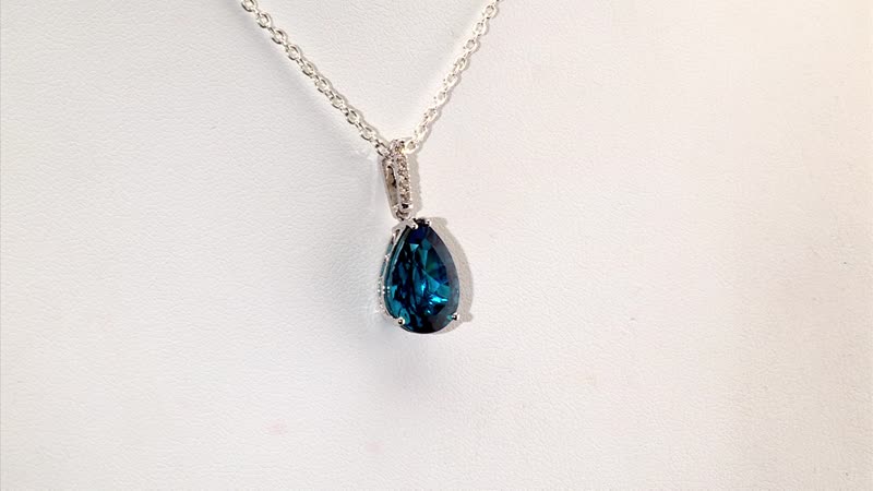 Certified and Appraised Luxoro 10K White Gold AAA London Blue Topaz and I2 Diamond Pendant without Chain 7.25 ctw
