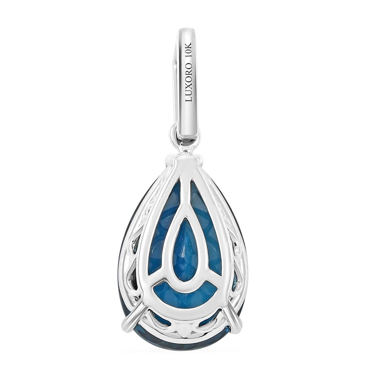 Certified and Appraised Luxoro 10K White Gold AAA London Blue Topaz and I2 Diamond Pendant without Chain 7.25 ctw