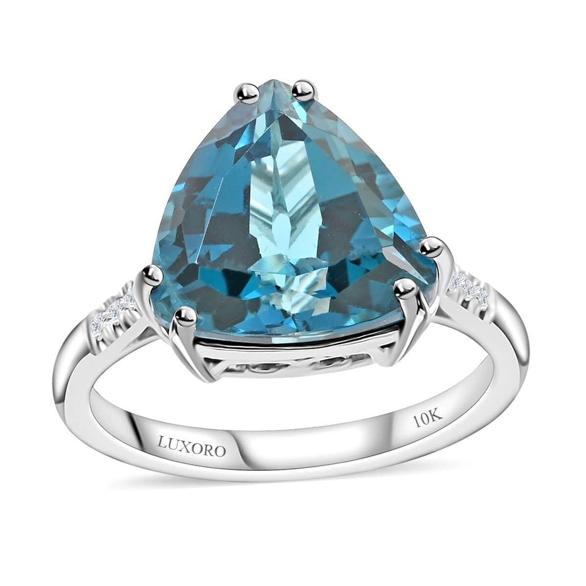 Certified and Appraised Luxoro 10K White Gold AAA London Blue Topaz and I2 Diamond Ring (Size 10.0) 6.00 ctw image number 0