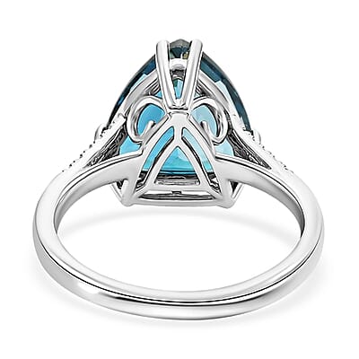 Certified and Appraised Luxoro 10K White Gold AAA London Blue Topaz and I2 Diamond Ring (Size 6.0) 6.00 ctw