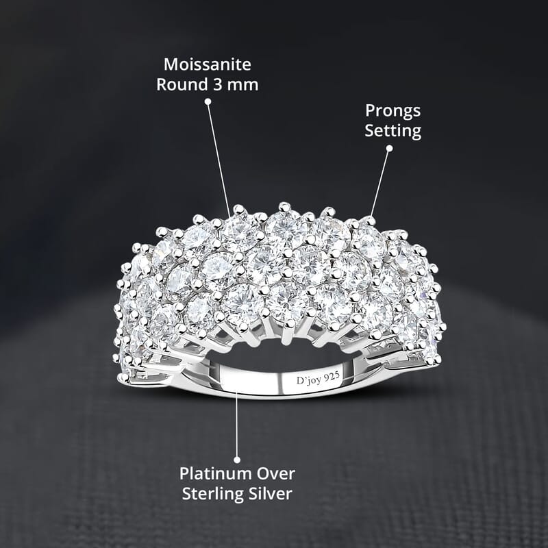Moissanite Band Ring in Platinum Over Sterling Silver (Size 10.0) 3.25 ctw