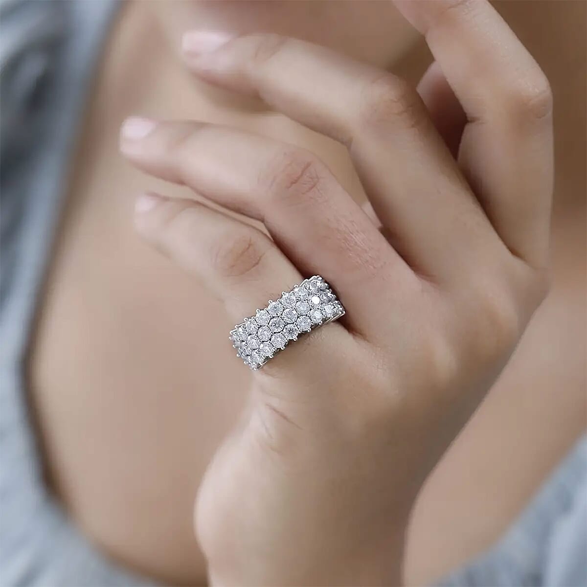 Doorbuster Moissanite Band Ring in Platinum Over Sterling Silver (Size 10.0) 3.25 ctw image number 8