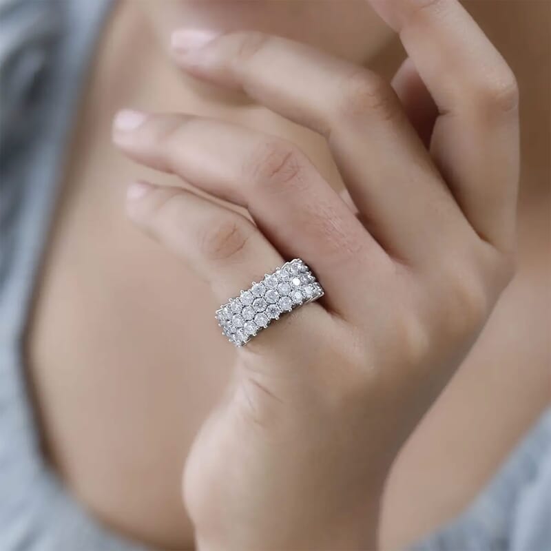 Moissanite Band Ring in Platinum Over Sterling Silver (Size 10.0) 3.25 ctw