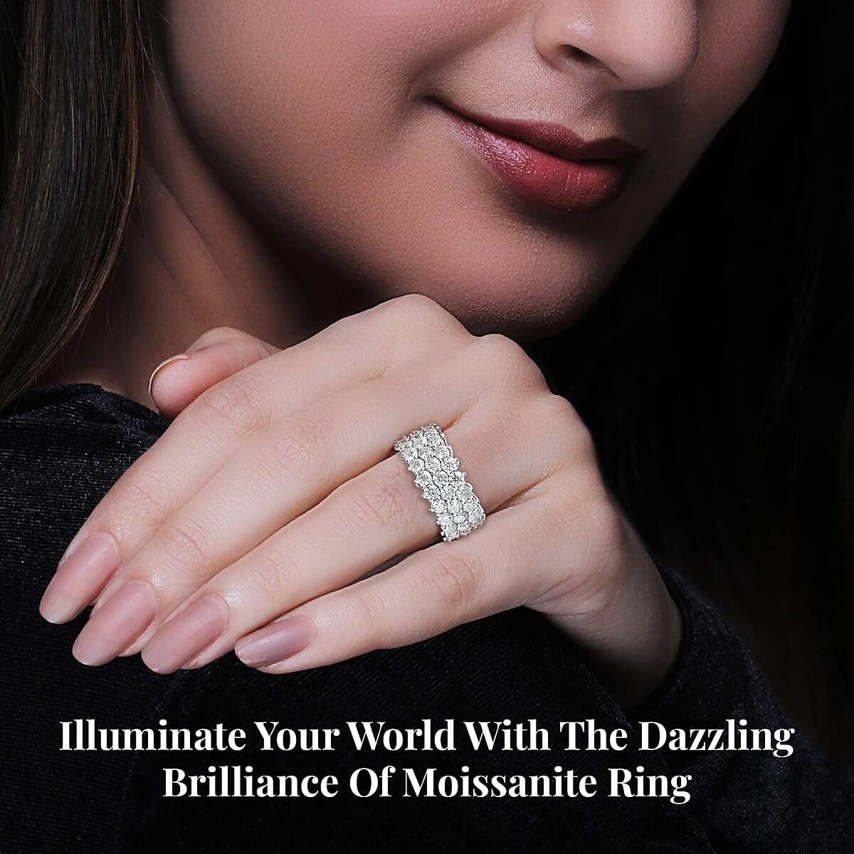 Moissanite Band Ring in Platinum Over Sterling Silver (Size 5.0) 3.25 ctw image number 2