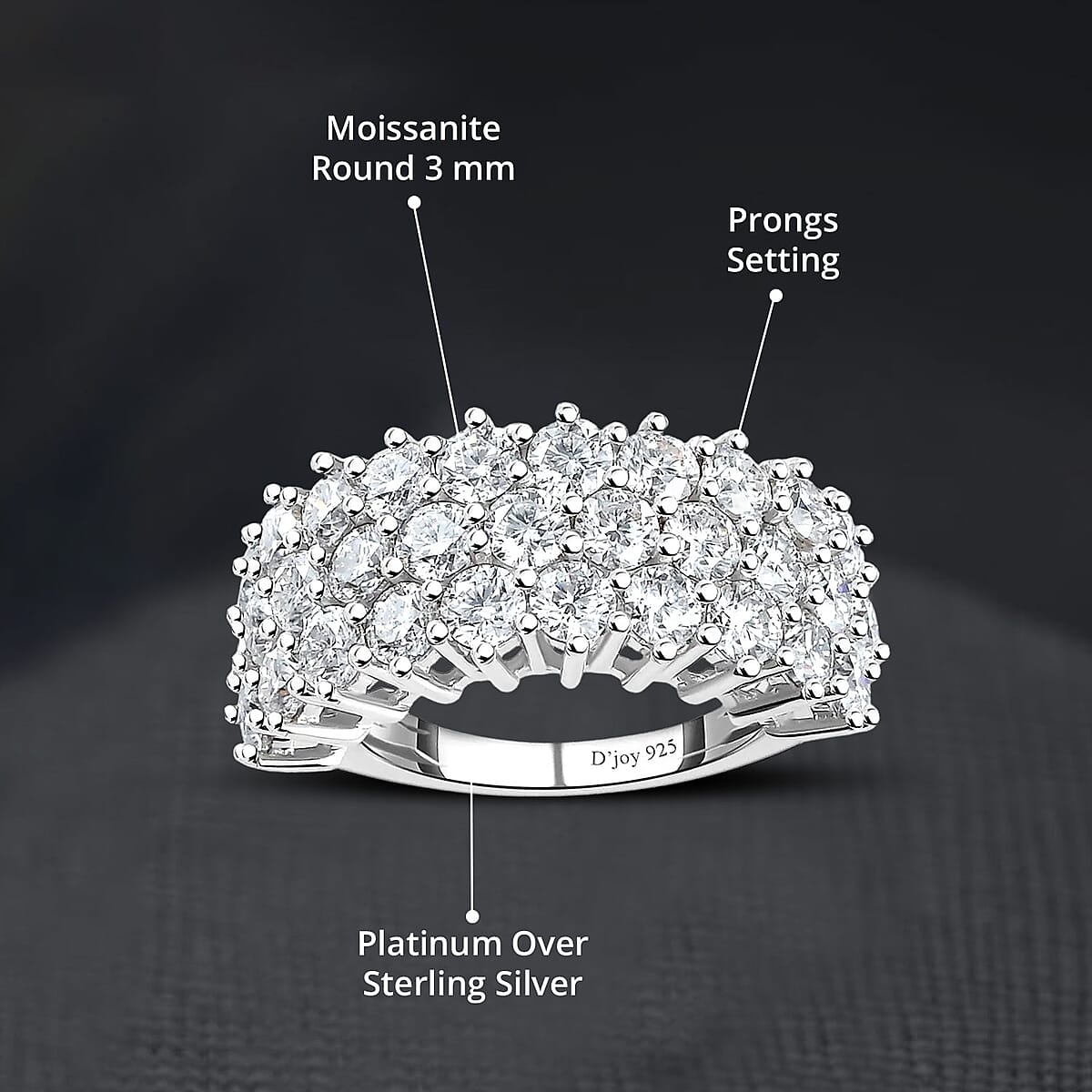 Moissanite Band Ring in Platinum Over Sterling Silver (Size 5.0) 3.25 ctw image number 5